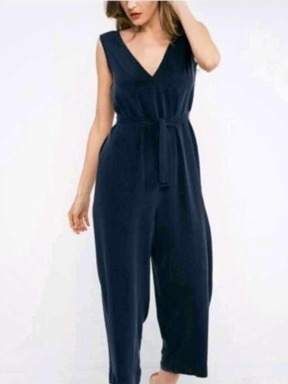 Elizabeth Suzann Mara Navy Lightweight Linen Jumpsuit Size Large-Tall